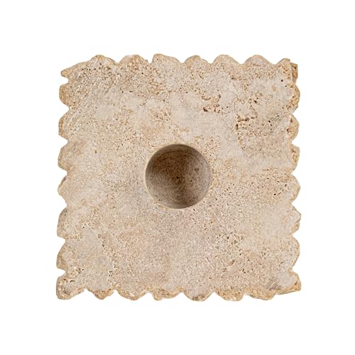 Bloomingville Decorative Marble and Travertine Candle Holder, White and Natural