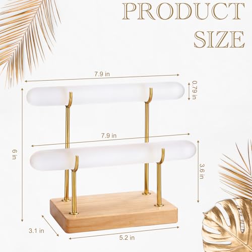 RattanView Selenite Bracelet Holder Display Stand Crystal Healing Goth Bracelet Display Stand Detachable Jewelry Wrap Watch Organizer Holder with Wooden Base for Bangles Charging Clean (2 Tier) - style: 2 Tier
