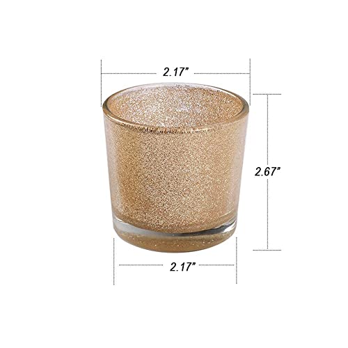 Gold Votive Candle Holders, BeMoment Glitter Glass Tealight Candle Holder for Christmas, Wedding Decor and Home Decor, Festival, Xmas, Holiday, Set of 12(2”×2”)