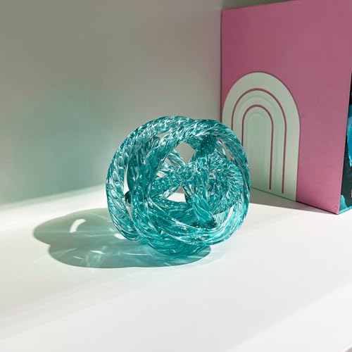 Glass Knot Teal Orbit Ball - 5 Inch Hand Blown Infinity Sculpture Decor Glass Orbit Home Decor Table Decoration Interio Art - color: Teal, size: 5" Diameter