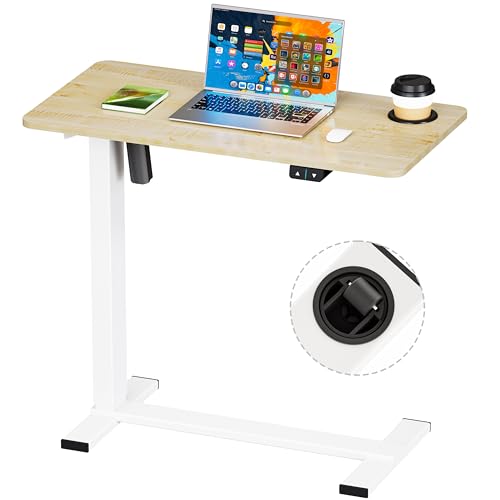 BIZUM Small Electric Standing Desk Bedside Table with Hidden Wheels 31.5 x 15.8 Inch Adjustable Computer Laptop Office Desk, Maple - color: Maple