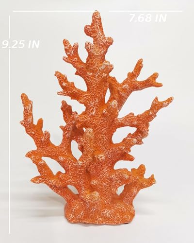 Lifelike Coral Reef Sculpture Statue - Handmade Resin Ocean Decor for Aquarium, Desk, Bathroom, Shelf - Coastal Beach Nautical Theme Gift for Home & Office - color: Orange