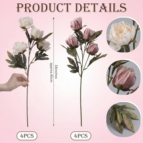 Thiccywoov 8 Pcs Faux Peony Stems Flowers Bulk Vintage Artificial Silk Peonies Stems Real Look Fake Peonies Branches for Vase Filler DIY Bouquet Centerpiece Home Indoor Outdoor Decoration (Multicolor) - color: Multi Color