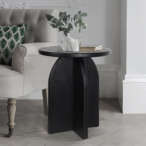 Oakrain End Table with Pedestal, Wood Side Table Bedside Sofa Couch, Modern Nightstand for Bedroom, Small Round Coffee Table for Living Room Office Balcony, Black - color: Black-round Shape