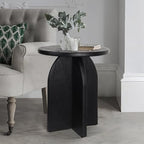 Oakrain End Table with Pedestal, Wood Side Table Bedside Sofa Couch, Modern Nightstand for Bedroom, Small Round Coffee Table for Living Room Office Balcony, Black - color: Black-round Shape