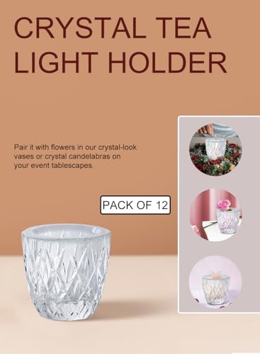 Serene Spaces Living 2.5" Elegant Glass Crystal Tea Light Holders for Events and Weddings Set of 12 - size: Set of 12
