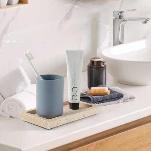Natural Small Travertine Vanity Tray, Luxury Stone Organizer for Bathroom & Kitchen | Holds Soap Dispenser, Jewelry, Perfume | Non-Resin, Non-Ceramic Décor - color: Travertine, size: 7.9" x 4.3" x 0.8"