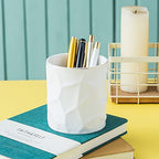 Ceramic Irregular Round Pen Holder For Desk Cute Stand Gold Line Pencil Cup Pot Desk Organizer for Girls Makeup Brush Holder (White) - color: White