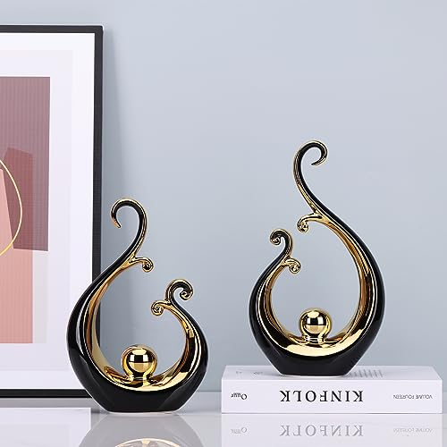 DOVDOV Abstract Ceramic Black Statue 2 Piece Set, Modern Art Black Gold Home Decor, Unique Home Decor, Coffee Table Bookshelf Room Shelf Coffee Table Console TV Stand Decor and Accessories. - color: 56-1