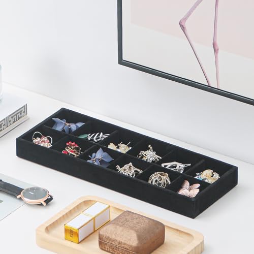 Divided Drawer Organizer, Velvet Jewelry Storage Tray for Necklace, Bracelet, Ring, Earring Display - Bedside Nightstand Desk Holder for Phone, Watch, Sunglasses, Cosmetics Storage/Black/12grid - color: Black, size: Grid12