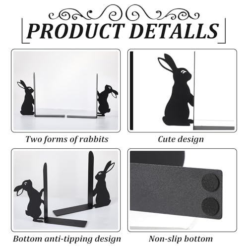 Geelin Bunny Metal Bookends Set of 2 Styles Easter Cute Rabbit Book Ends for Bookshelf Decor Organizer for Home Office Desk Gift for Rabbit Lovers Readers Teachers Friends Easter - style: Bunny