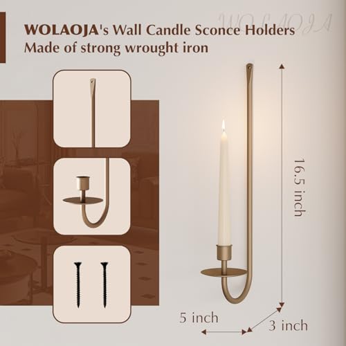 Metal Wall Candle Sconce Holder Set of 2 Wall Mount Candle Holder Pillar Holder Brass Modern Wall Candle Sconces Hanging for Living Room Farmhouse Fireplace Wedding - color: Brass, size: 2PC