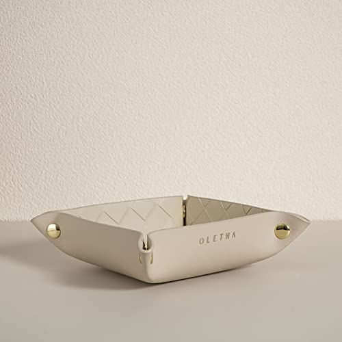 OLETHA Small Foldable Valet Tray - Aesthetic Desk Organizer for Home, Office & Travel - Portable Catch All Bowl for Keys, Jewelry & Essentials - Woven Textured, Beige - color: Woven Textured, Beige