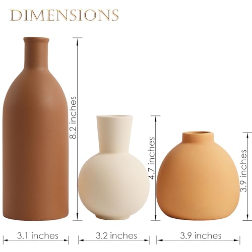 Joeabor Ceramic Vase Set of 3 - Handcrafted Ceramic Vases for Home Decor & Shelf - Modern Farmhouse Decor for Kitchen, Office, Bedroom & Living Room Decorative Objects for Mantel, Table Centerpieces - color: Set a