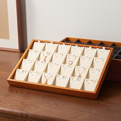 Oirlv Wood 24 Grids Jewelry Tray with Removable Inserts Jewelry Pads Necklace/Pendant Display Organizer Tray(Creamy-white) - color: Creamy-white 24 grid necklace/pendant jewelry tray