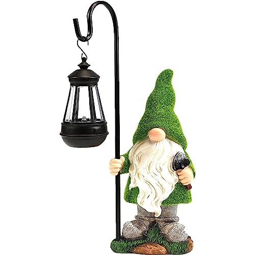 VChymm Flocked Solar Garden Gnomes Outdoor Statues 15.8”Outdoor Garden Decor LED Outdoor Decor Light Unique Housewarming Gifts Yard Art Sculptures for Patio Lawn Ornaments - color: Hook Gnome