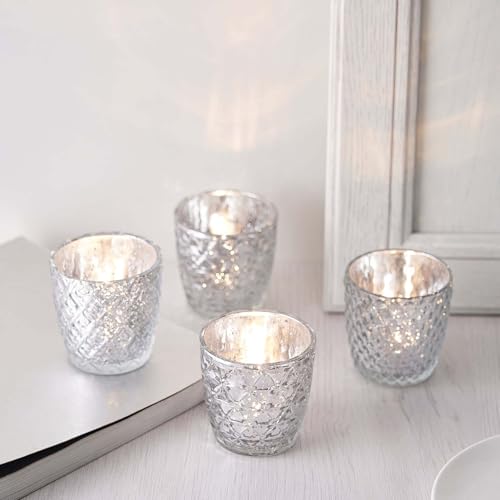 Efavormart 6 Pack | 3" Silver Mercury Glass Candle Holders, Votive Tealight Holders - Assorted Geometric Designs - color: Silver Mercury Assorted Geometric, size: 3 inches