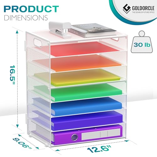 8 Tier Paper Letter Tray Organizer with Handles, Mesh Desk File Holder Storage Organization for Home School Classroom & Office (White) - color: White