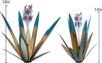 Metal Agave Plant Garden Art, 2 Pack Tequila Rustic Sculpture, Rustic Metal Agave Plants Lawn Home Ornaments, for Yard Stakes, Garden Figurines, Outdoor Patio (2 PCS Purple Flowers) - color: 2 Pcs Purple Flowers