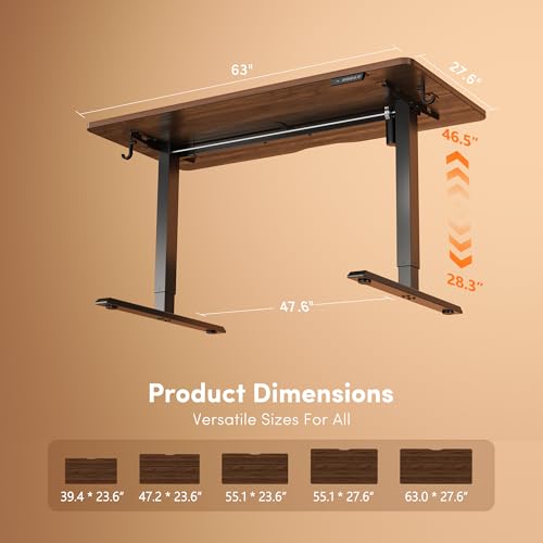 FEZIBO Standing Desk, 63×28 Inches Electric Height Adjustable, Sit Stand Up, Computer Office Desk with Splice Board, Black Frame/Black Walnut TOP - color: Black Walnut, size: 63 x 28