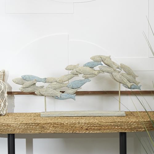 Deco 79 Polystone Fish Decorative Sculpture Textured Ombre Swimming Home Decor Statue with Stand, Accent Figurine 24" x 3" x 11", Light Blue