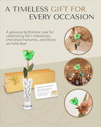 Forever Rose Hand-Dipped in 24K Gold, Peridot-Inspired August Birthstone with Sparkles, Real Rose in Luxury Gold Gift Box & Clear Glass Bud Vase – Perfect Ready for August Birthday or Any Occasion - color: August Peridot
