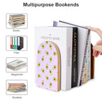 Wooden Bookends 2 Pcs,Avocado Purple Pattern Heavy Duty Office Book Ends Anti Slip Book Shelf Holder with Metal Base Decorative Book Stands - color: Avocado Purple Pattern