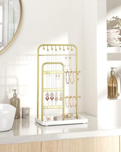 pickpiff Jewelry Holder Stand: Jewelry Display for Necklace, Bracelet, Earring, Ring, White & Gold - color: Gold