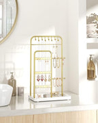 pickpiff Jewelry Holder Stand: Jewelry Display for Necklace, Bracelet, Earring, Ring, White & Gold - color: Gold