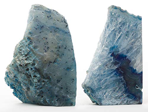 Agate Geode Bookends (Blue 2-3.5 lbs) Natural Stone Bookend for Holding Books, iPads, and Kindles - color: Blue, size: 2 - 3.5 lb