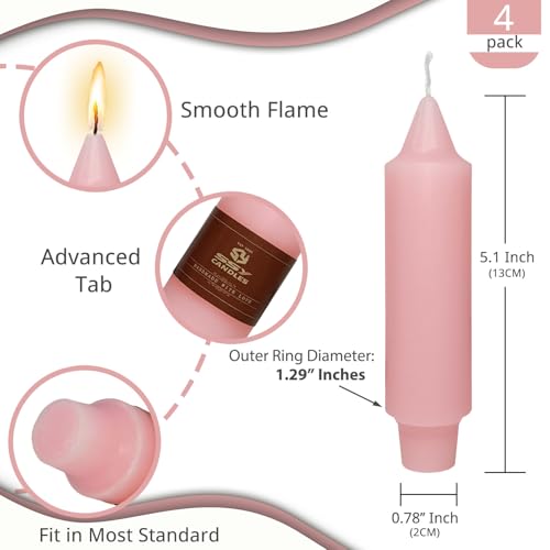 NJAO HOO Pink Short Taper Candle 5 Inch Candlesticks Unscented Dripless Tapered Candle Set for Home Decor Wedding Party Dinner Candles, 4 Pack - color: Pink, size: 5 In