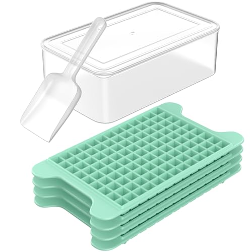 Mini Ice Cube Tray for Freezer: FDDBI Small Ice Trays for Freezer with Bin - 117×4PCS Easy Release Nugget Ice Tray - Crushed Ice Tray with Container - color: Green
