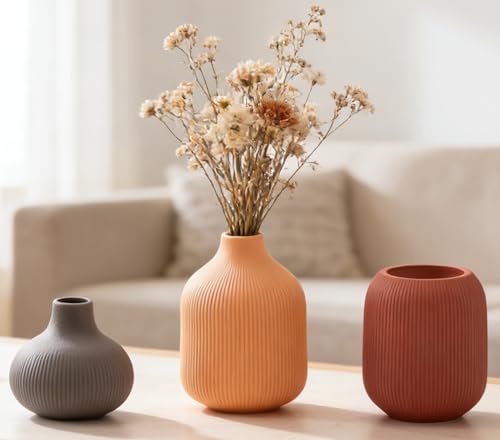 Modern Ceramic Vase Set 3 Small Flowers Decorative Vase Farmhouse Home Living Room Dining Table Room Desk Pottery - color: 15 Reddish Brown/Orange/Grey