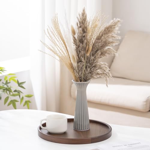 7.68” Vintage Blue Ribbed Ceramic Vase, Small Rustic Farmhouse Vase for Pampas Grass, Centerpiece, Coffee Table, Kitchen, Office & Home Decor - color: Rustic Blue