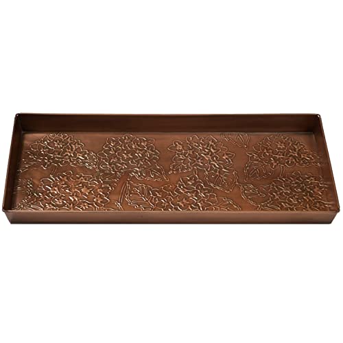 HF by LT Mophead Hydrangea Pattern Metal Boot-Tray, 30 x 13 inches, Antique Copper - color: Hydrangea Design, Antique Copper