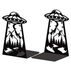 Peacoblue Metal Bookends for Shelves, Modern Decorative Heavy Duty Study Book Support Stoppers for Office, Desk, Shelf, Room 5.3"x4.3"x7.9" Cast Iron Simple Tall Bookends, 1 Pair (UFO) - style: UFO