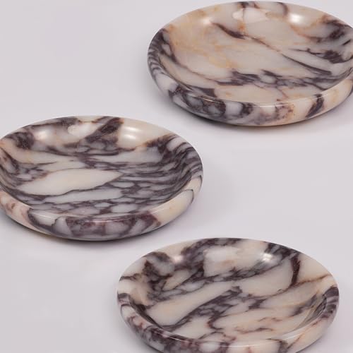 Trinket Marble Jewelry Tray - Stone Ring Key Purse Holder Dish, Small Cute Round Plate Decorative Bowl for Nightstand Entryway Coffee Table Decor (5.5 inch) - color: Circle-Calacatta Viola