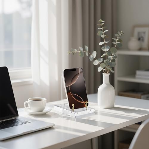 Acrylic Easel Display Stand, Clear Table Easel Picture Frame Holder with Adjustable Tilt, Perfect for Phones, Art, Weddings, Office & Home Décor, Gold-1P