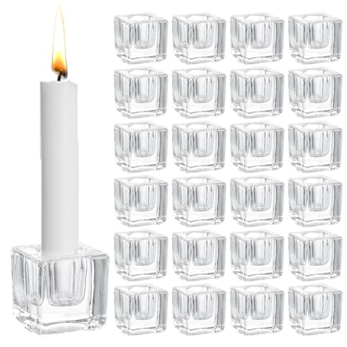 18 PCS Square Glass Taper Candle Holder for Candlesticks Holders Glass Candle Holder for Table Centerpiece Crystal Candle Holders Clear Candlestick Holder for Wedding Party