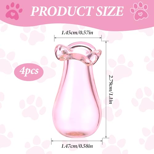 Ymapinc 4Pcs Glass Cat Whiskers Holder Tiny Vases for Flowers, Cute Miniature Jars, Small Decoration for Dollhouse DIY Plant Decor - color: Clear+black+pink+purple