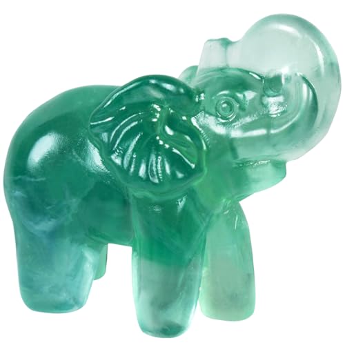 2 Inch Fluorite Crystal Elephant Sculpture Handcrafted Healing Stone Animal Figurine Spiritual Home Decor Lucky Charm Gift for Wealth Success Positive Energy and Meditation Lovers - color: Green Fluorite Elephant-02