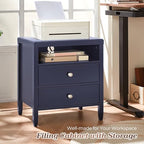 Huuger Blue Nightstand Set of 2, Night Stand with Charger Station, Bedside Table with 2 Drawers, Bed Side Tables for Bedroom, Modern Nightstands, Metal Knobs, Painted Surface - color: Blue