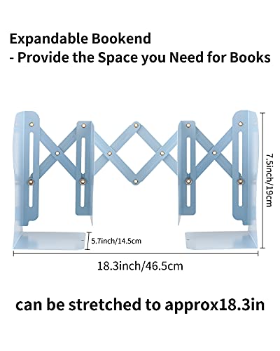 MSDADA Adjustable Bookends, Bookends for Heavy Book, Expandable Book Organizer for Office, School, Libraries, Extends up to 19 inches (Light Blue) - color: Light Blue