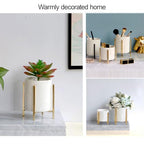 Gold Pencil Cup Sturdy Metal Frame With White Ceramic Pen Holder For Desks and kitchen Appliance Holders - color: White gold, size: H 4.8''