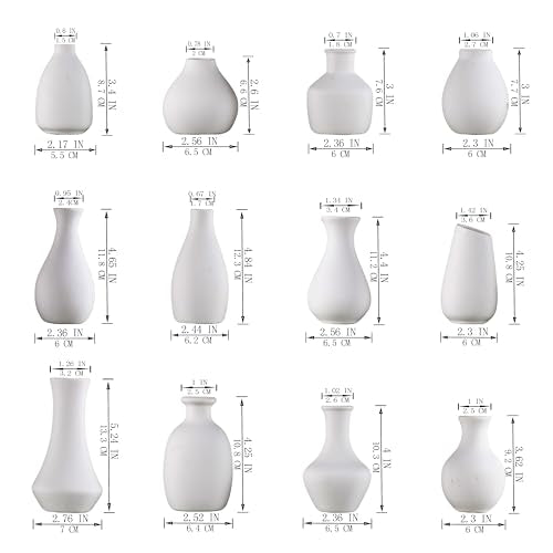 White Bud Vases Set of 12, Small Ceramic Vase in Bulk, Mini Pottery Vases for Pampas Grass Clay Vase for Wedding Table Centerpieces Decoration Modern Boho Rustic Home Decor DIY Gift - color: A-white Bud Vases-12pcs