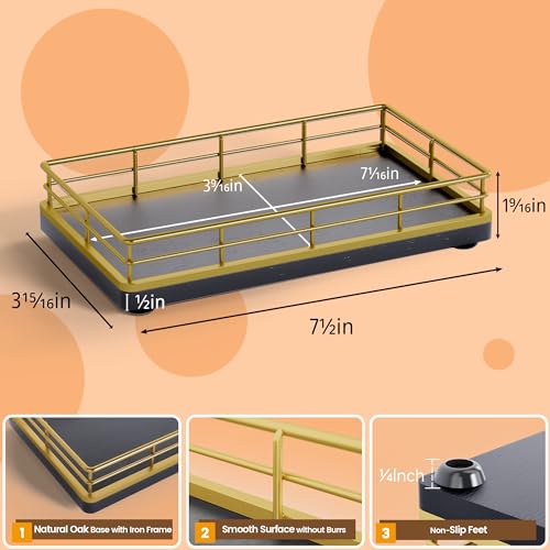Wooden Decorative Tray, Oak 7.5" L Coffee Table for Kitchen Countertop Dresser Perfume Tray Jewelry Candle Nightstand Table Centerpieces for Dining Room Decor Black Gold - color: Gold, size: 7.5" x 3.9" x 1.5"