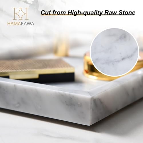 Large Bathroom Vanity Tray, Real Natural Marble Tray 12 inch, Carrara White Stone Toilet Tank Trays, Modern Dresser Trays, Countertop Organizer for Kitchen Counter, Soap Dispenser - color: Carrara White 12-in Rect