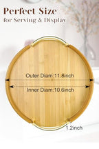 JUPELI 11.8″ Round Bamboo Serving Tray with Handles – Decorative Tray, Breakfast Tray, Coffee Table Tray, Ottoman Tray, Kitchen Platter for Drinks, Snacks, Vanity, Home Decor & Gifts - style: 1 PACK-Round-11.8"