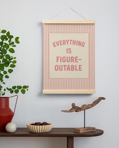 FGFK Preppy Pink Everything Is Figureoutable Inspirational Wall Art Poster Hanger Frame, Girly Pink Striped Positive Affirmations Canvas Prints Framed Wall Decor for Girls Bedroom Dorm, 12x16 Inch - color: Preppy Pink