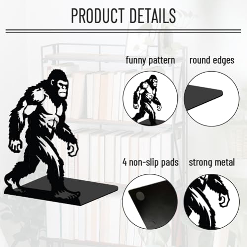 WADORN 1 Pair Bigfoots Metal Decorative Bookend for Shelves, Heavy Duty Book Ends Modern Non-Skid Books Holder Stand Black Book Support Stoppers for Desk Bookshelf Office Home, 5.3x4.3x7.8 Inches - color: Bigfoots